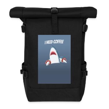 I Need Coffee Funny Shark Design - Rolltop Rucksack - Schwarz - Vorne