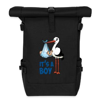 Stork with baby boy; "It's a boy" - Roll Top Backpack - black - Front
