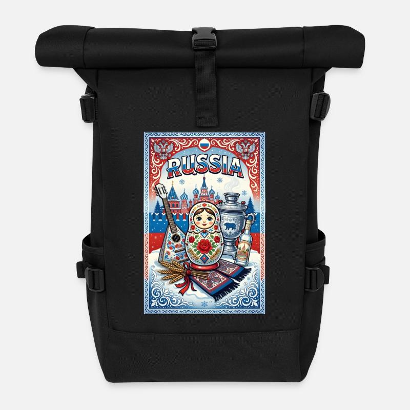 Russian Matryoshka and Samovar - Roll Top Backpack - black