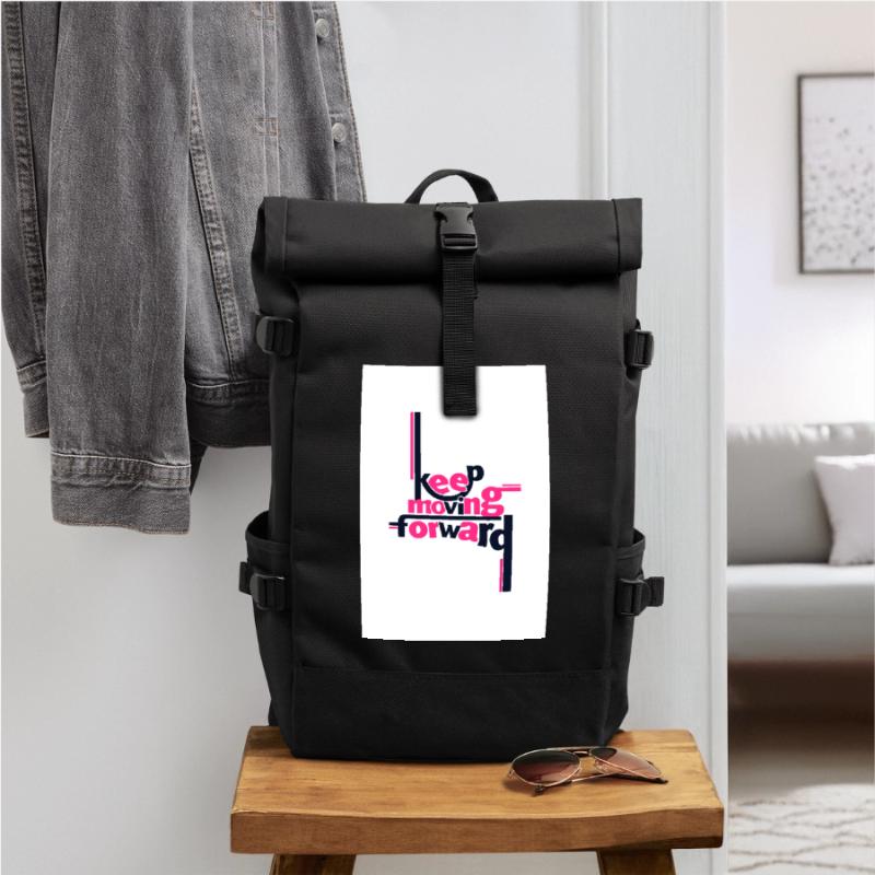 Keep Moving Forward Bold Statement Pink Rolltop Rucksack
