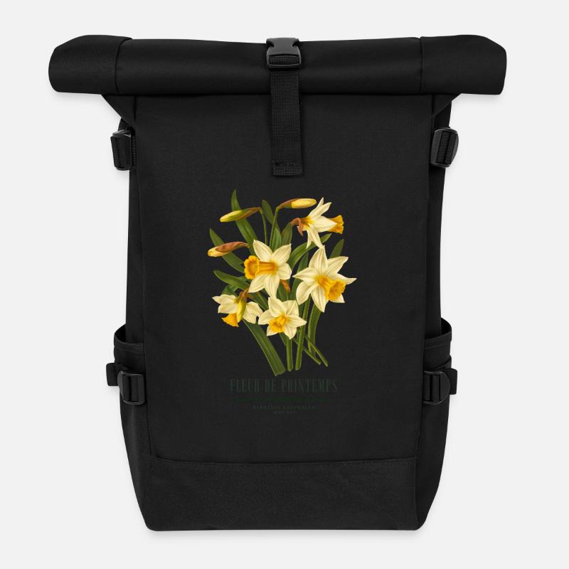 Vintage daffodil, narcissus Illustration - Roll Top Backpack - black