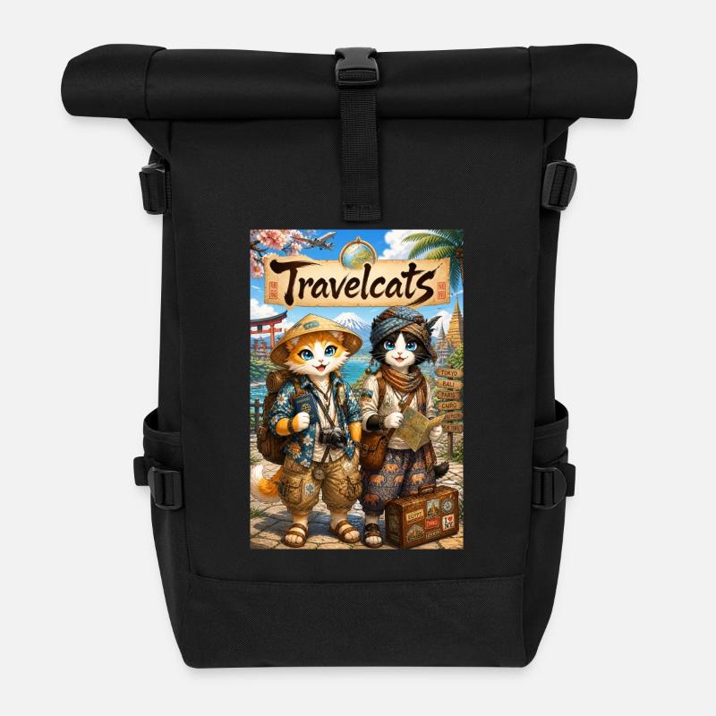 TravelCats: Katzen auf Entdeckungsreise - Rolltop Rucksack - Schwarz