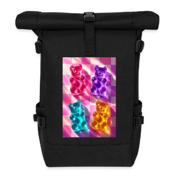 Neon-Gummibärchen auf Schachbrett - Rolltop Rucksack - Schwarz - Vorne