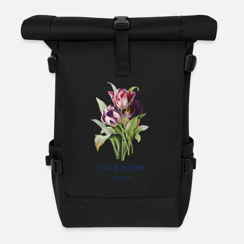 Tulip Bloom Fleurs de Printemps - Roll Top Backpack - black