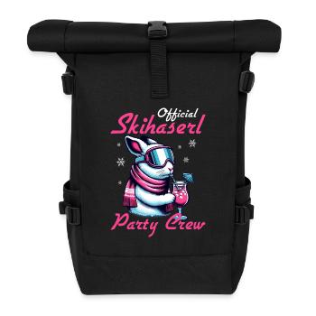 Official Skihaserl Party Crew witzige Ski Sprüche - Rolltop Rucksack - Schwarz - Vorne