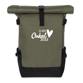 Onkel 2023 - Onkel werden - Rolltop Rucksack - Olive/Schwarz - Vorne