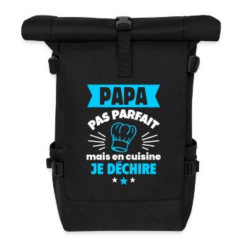Papa pas parfait en cuisine fête des pères - Sac à dos roll top - noir - Devant