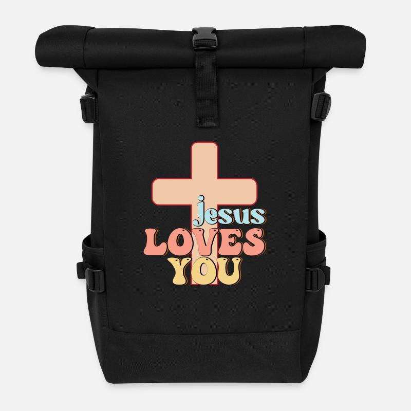 Jésus t’aime - Sac à dos roll top - noir