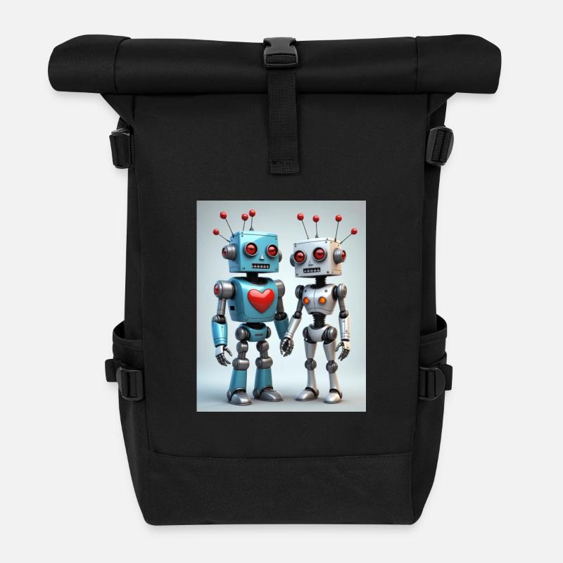 Roboter Pärchen - Rolltop Rucksack - Schwarz