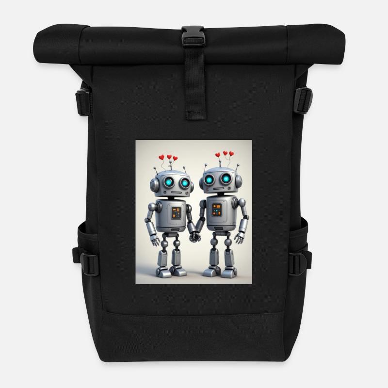 Couple de robots - Sac à dos roll top - noir