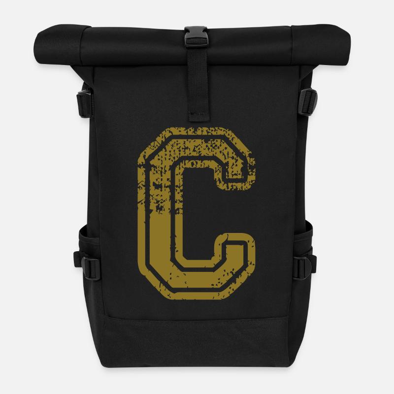 C - Buchstabe - Rolltop Rucksack - Schwarz