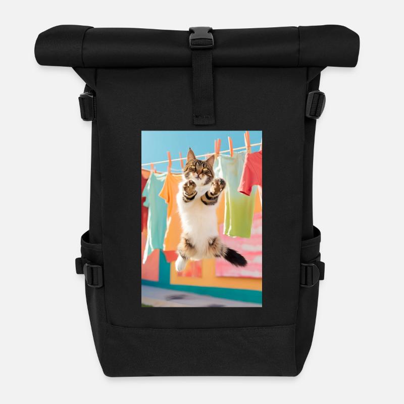 Cat wash - Roll Top Backpack - black