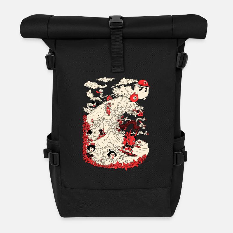 Kanagawa Surfen - Rolltop Rucksack - Schwarz