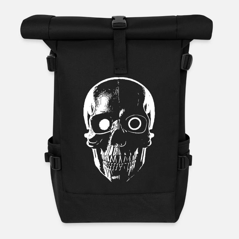 Sci-Fi Cyborg Skull - Rolltop Rucksack - Schwarz