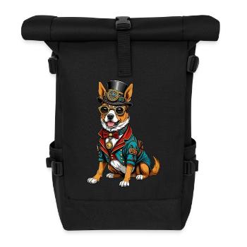 Steampunk dog - Roll Top Backpack - black - Front