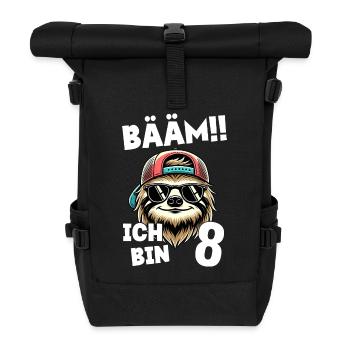 BÄÄM Ich Bin 8 Geburtstag Faultier Geburtstagsdeko - Rolltop Rucksack - Schwarz - Vorne