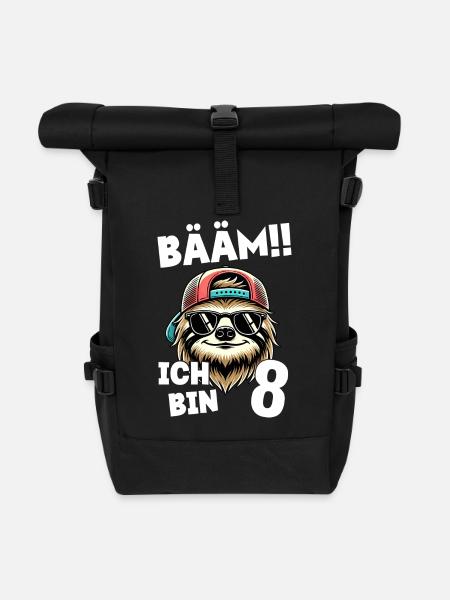 BÄÄM Ich Bin 8 Geburtstag Faultier Geburtstagsdeko - Rolltop Rucksack - Schwarz