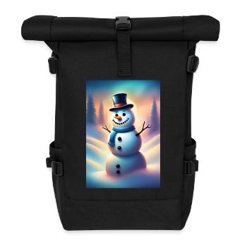 Glücklicher winterlicher Schneemann - Rolltop Rucksack - Schwarz - Vorne