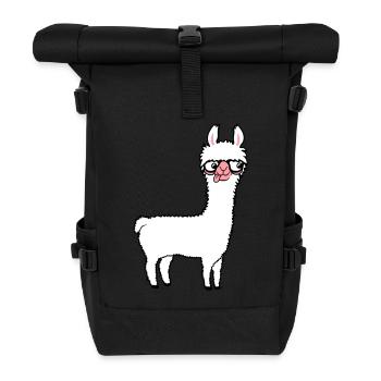 Llama Nerd Geek Horn-Rimmed Glasses Smart Funny Grimace - Roll Top Backpack - black - Front