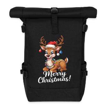Rentier Weihnachtspullover Merry Christmas lustig - Rolltop Rucksack - Schwarz - Vorne