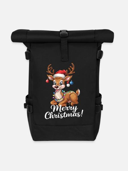 Rentier Weihnachtspullover Merry Christmas lustig - Rolltop Rucksack - Schwarz