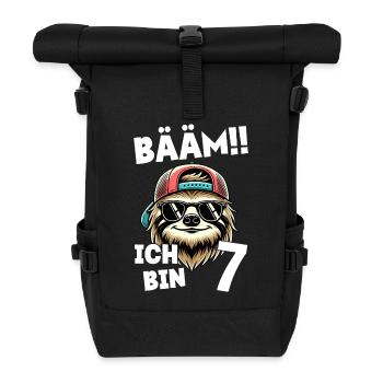 BÄÄM Ich Bin 7 Geburtstag Faultier Geburtstagsdeko - Rolltop Rucksack - Schwarz - Vorne