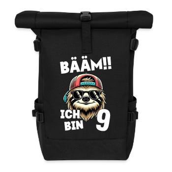 BÄÄM Ich Bin 9 Geburtstag Faultier Geburtstagsdeko - Rolltop Rucksack - Schwarz - Vorne