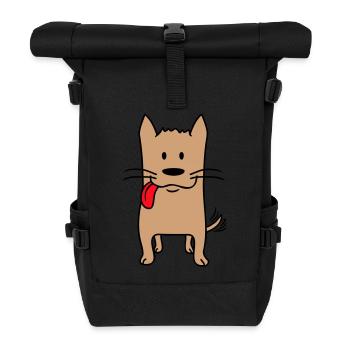 Dog Tongue Out Happy Cute Wiggling - Roll Top Backpack - black - Front