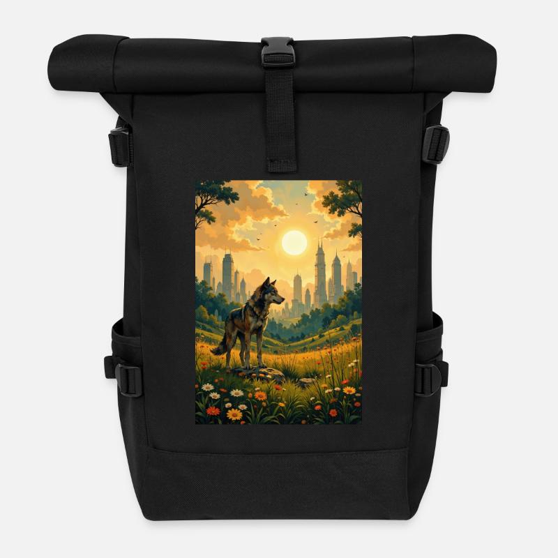 Das Bild des Wolfes - Rolltop Rucksack - Schwarz