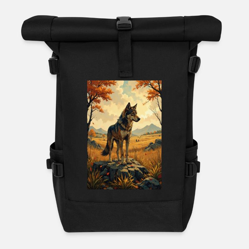 L’image du loup - Sac à dos roll top - noir