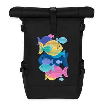 Fische (Schwarm, Muster) - Rolltop Rucksack - Schwarz - Vorne