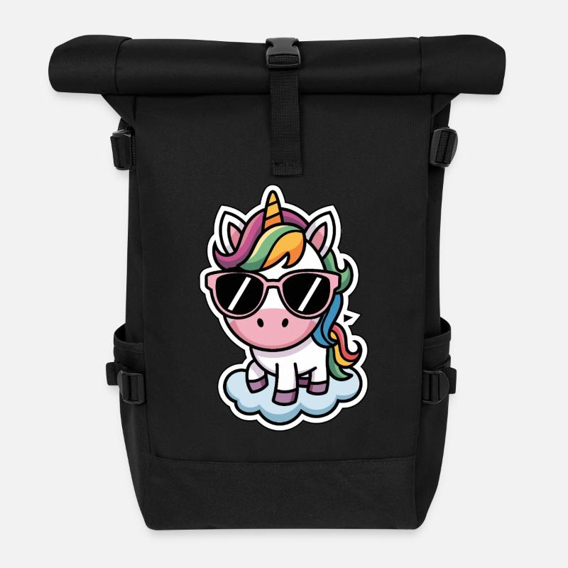 Unicorn Sticker Style - Rolltop Rucksack - Schwarz