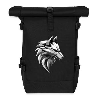 Wolf I Low Poly Art Logo Design - Roll Top Backpack - black - Front