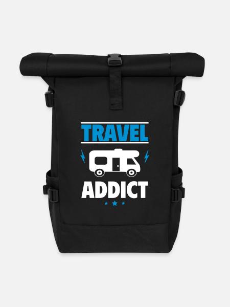 Reise-Süchtig Die Welt ist mein Spielplatz - Rolltop Rucksack - Schwarz