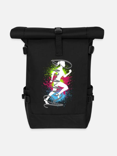 Running Sport Joggerin Frau Rennen Joggen Laufen - Rolltop Rucksack - Schwarz