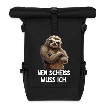 Faultier Sloth Wildnis Nen scheiss muss ich - Rolltop Rucksack - Schwarz - Vorne