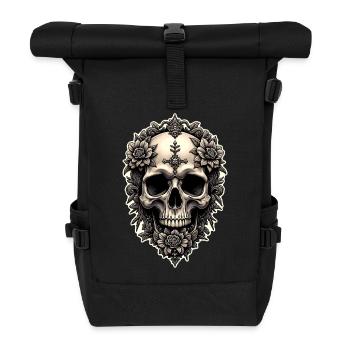 Skull skull and flowers gothic vintage rock - Roll Top Backpack - black - Front