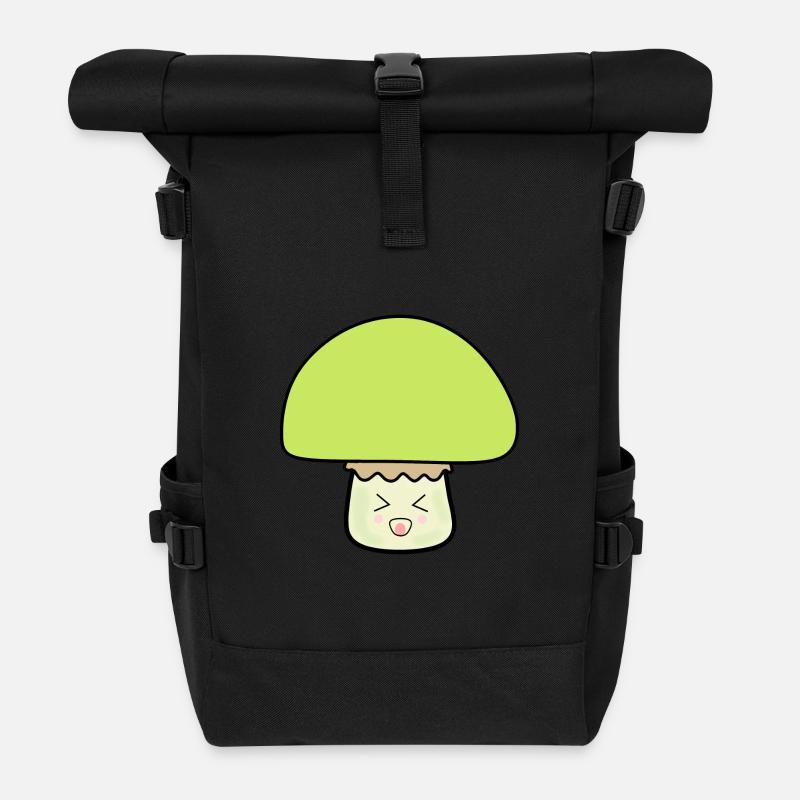 Pilz grün cute mit Gesicht - Rolltop Rucksack - Schwarz