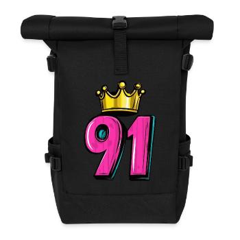 91 Zahl Krone - Rolltop Rucksack - Schwarz - Vorne