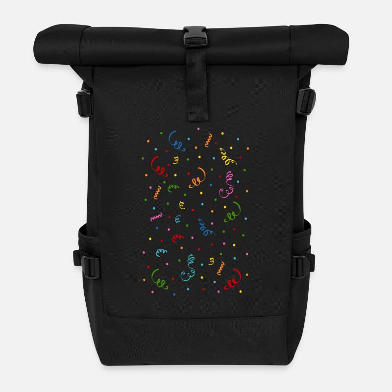 Konfetti Luftschlangen  - Rolltop Rucksack - Schwarz