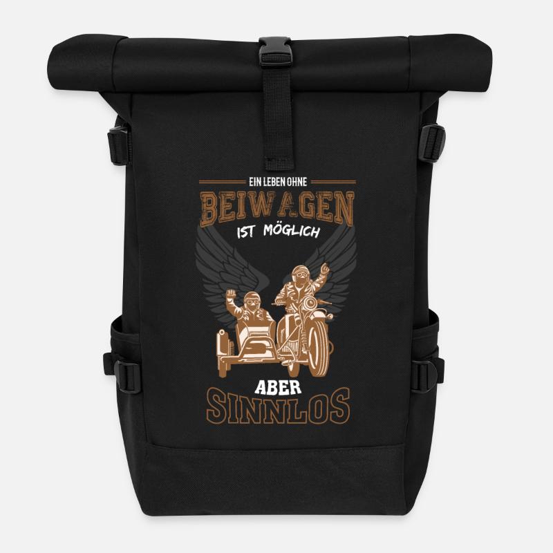 Motorrad Beiwagen Leben sinnlos - Geschenk - Rolltop Rucksack - Schwarz
