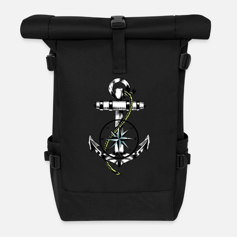 Maritime Symbole Seefahrt Kompass Anker Ahoi - Rolltop Rucksack - Schwarz