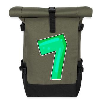 Zahl 7 Nummer Sieben - Rolltop Rucksack - Olive/Schwarz - Vorne