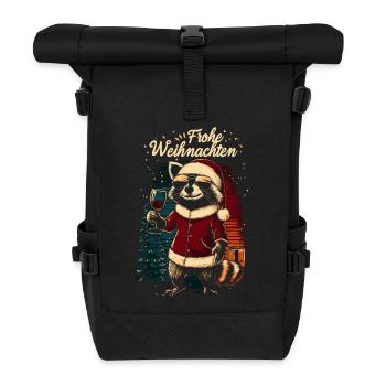 Raton laveur avec verre de vin à Noël - Sac à dos roll top - noir - Devant