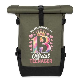 13th birthday teenager gift - Roll Top Backpack - olive/black - Front