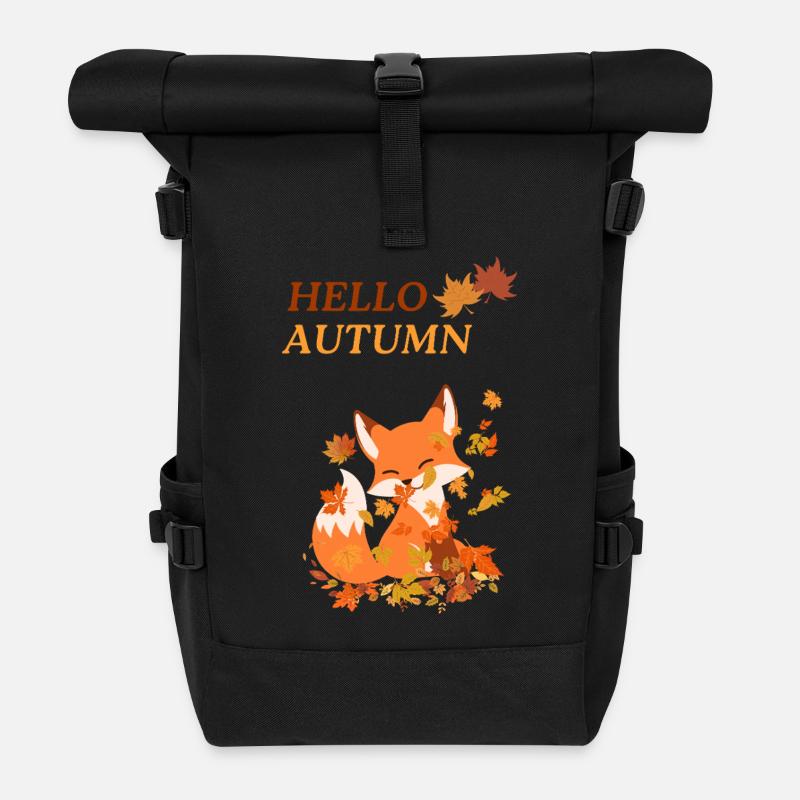 Renard espiègle avec des feuilles - Sac à dos roll top - noir