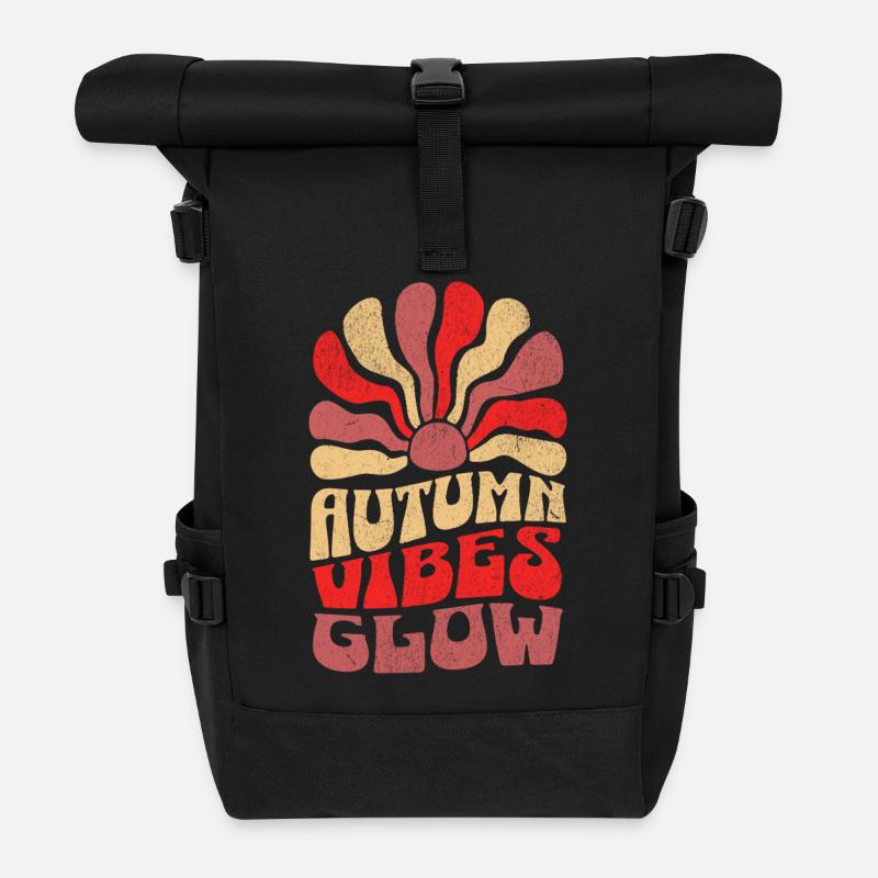 Autumn Vibes Glow - Roll Top Backpack - black