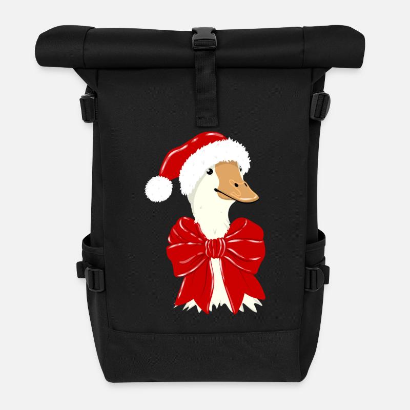 Christmas duck with red ribbon - Roll Top Backpack - black