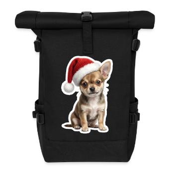 Chihuahua puppy with Christmas hat - Roll Top Backpack - black - Front