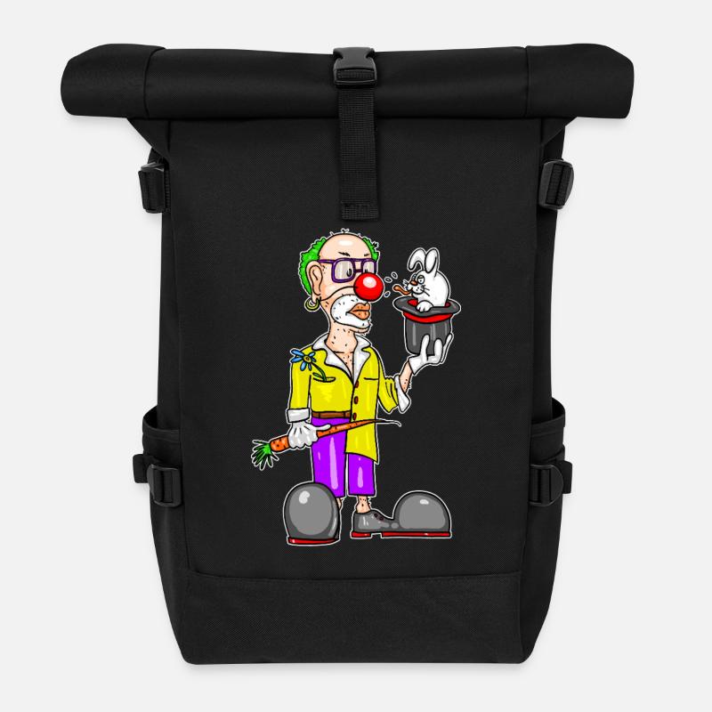 Clown & Rabbit – Funny Magic Cartoon - Roll Top Backpack - black